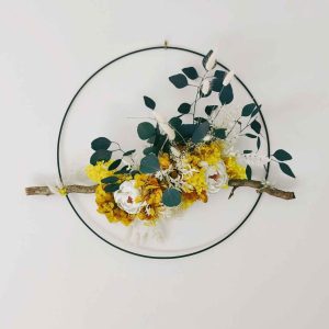 Cercle végétal hortensia jaune et eucalyptus populus