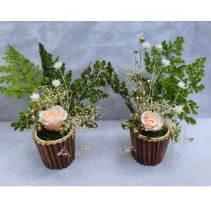 Pot sarments, fougère et rose stabilisées