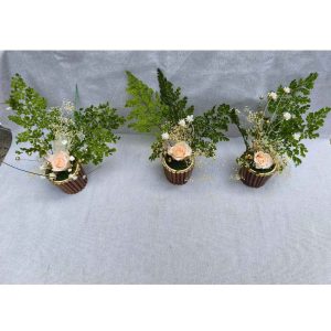 Pot sarments, fougère et rose stabilisées
