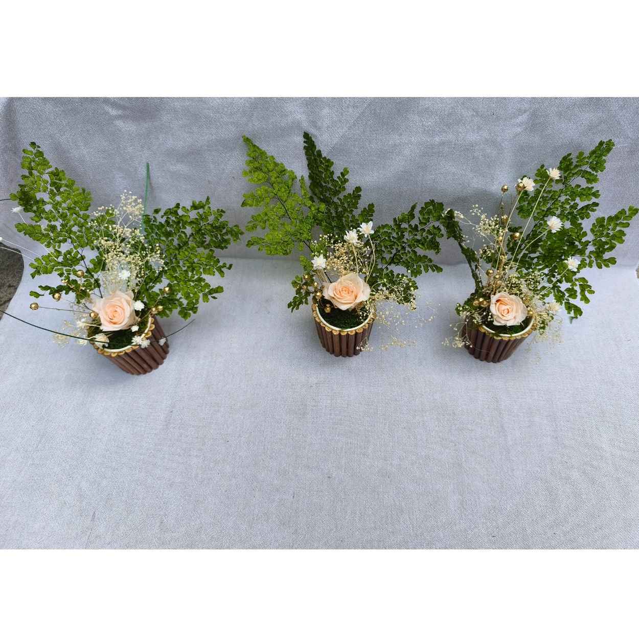 pot fougère et rose stabilisé