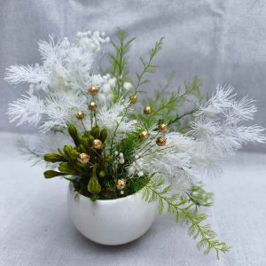 Pot blanc aimanté, agapanthe stabilisée
